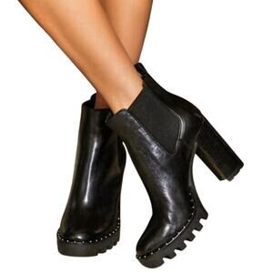 Antonio Melani Pascal Leather Gore Detailed Lug Sole Platform Booties Size 9.5